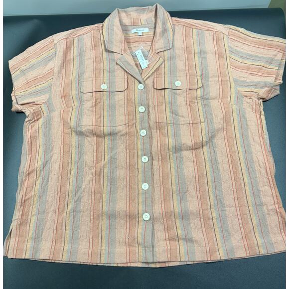 Madewell NWT Stripe Stretch Cotton & Linen Camp Shirt Size 1X & 2X MSRP $79.50 - Picture 2 of 6